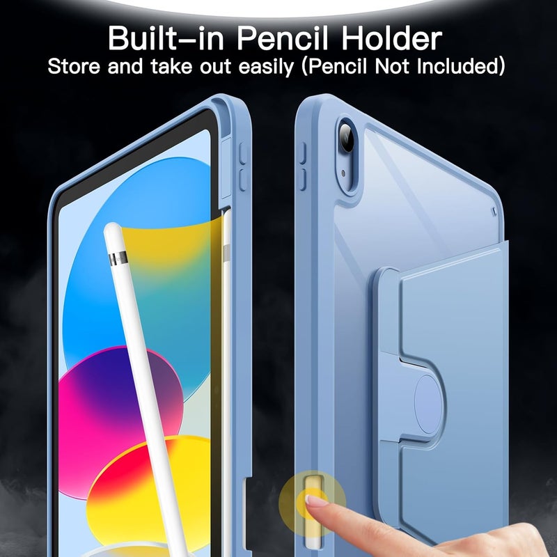 Jetech Rotating Case for iPad (A16) 11th/10th Generation (2025/2022) with Pencil Holder, 360 Degree Rotation Protective Stand Cover Clear Back, Auto Wake/Sleep (Blue) - Image 5